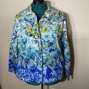 Coldwater Creek Mulitcolor Floral Button Up Jacket Sz PXLCasual Comfort Stretchy